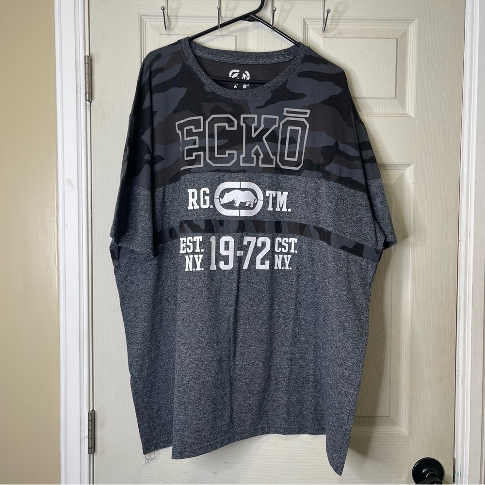 ECKO Unltd. Shirt Men 3XL Gray Camo Y2K Graphic Spellout Tee Sz 3XL